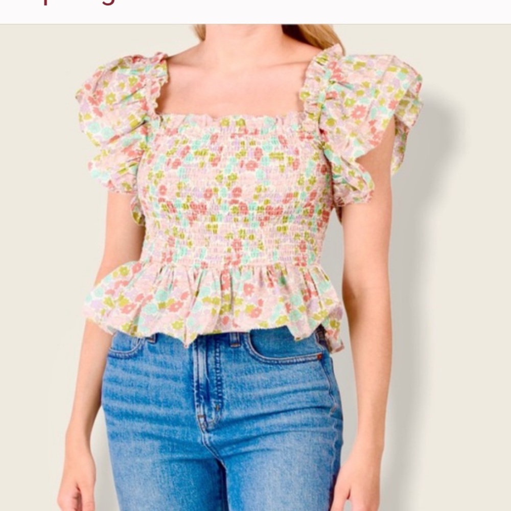 NWT Love the Label Ines Ivory Smocked Bodice Tank size Xs